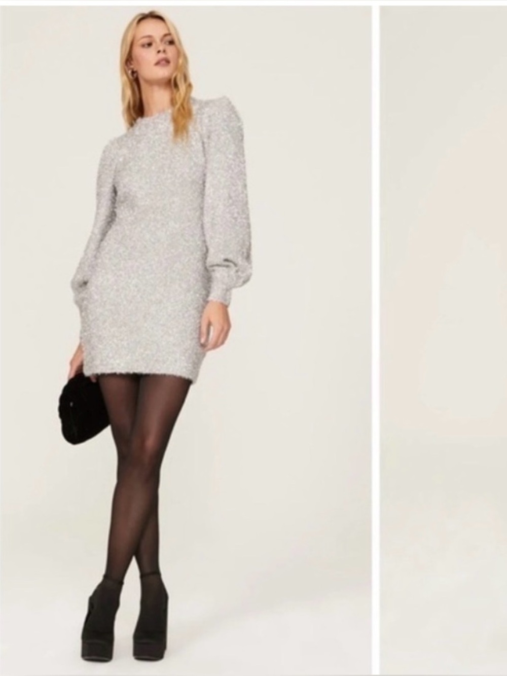 Ronny Kobo Metallic Tinsel Silver Knit Dress